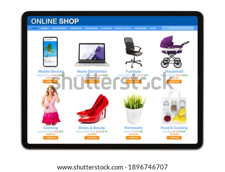 Isolated tablet with sample online store website on screen