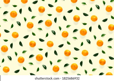 Isolated tangerine citrus collection background with leaves. Tangerines or mandarin orange fruits on yellow background. mandarine orange background.