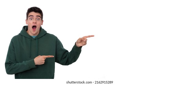 Isolated Teen Boy Pointing Surprised