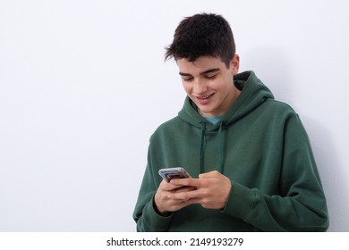 Isolated Teenage Student With Mobile Phone