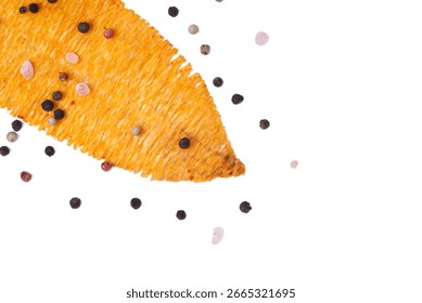 Isolated top view mashed squid. Crushed dried squid isolated on the withe background. wite clipping paths.