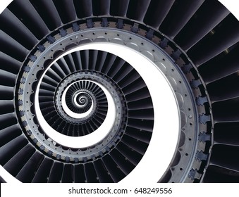 Isolated turbine blades wings spiral effect abstract fractal pattern background..
