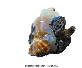 Isolated Uncut Colorful Opal