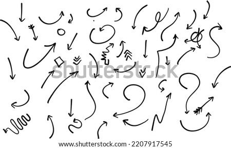 Isolated vector arrows, hand drawn on a white background