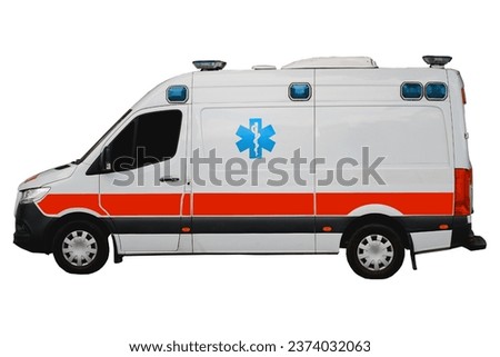 Isolated View of The Ambulance Car on a White Background. Emergency Assistance Vehicle.