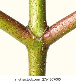 Isolated View of Plant Stem Node Showing Leaf Attachment Point in Botanical Detail