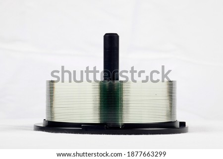 Isolated view of a stack of DVDs in a studio environment