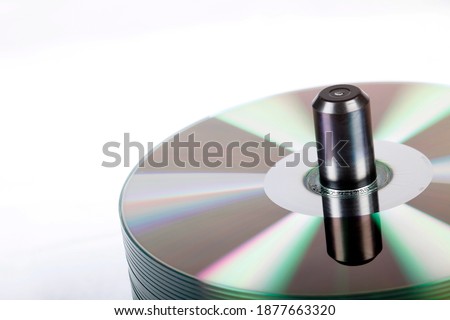 Isolated view of a stack of DVDs in a studio environment