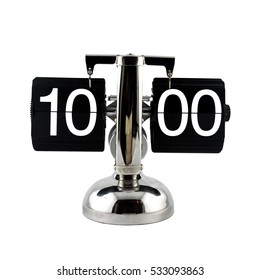 Isolated Vintage Flip Clock On White Background At Ten O'clock