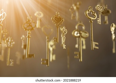 Isolated Vintage Old Golden And Bronze Key