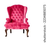 Isolated viva magenta armchair. Vintage armchair. Insulated furniture. Magenta chair. Pink velvet armchair
