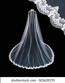 Isolated Wedding White Veil On A Black Background.