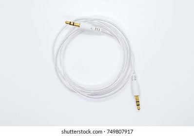 Isolated white aux cable on white background