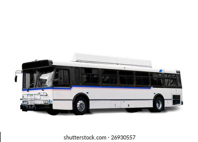 A Isolated White City Bus With Clipping Path