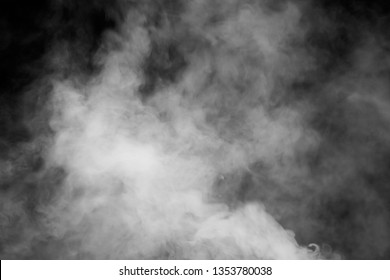 Isolated White Fog On The Black Background, Smoky Effect For Photos And Artworks. Smoke And Powder Overlay On Black Background