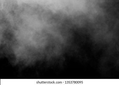 Isolated White Fog On The Black Background, Smoky Effect For Photos And Artworks. Smoke And Powder Overlay On Black Background