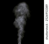 Isolated white fog or smoke effect on black background. White clouds. Fog or smoke background. Vapor. Illustration showing various textures and densities of smoke. 