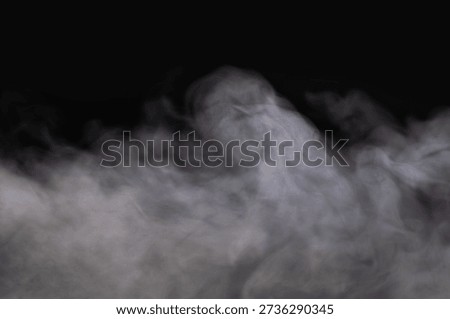 Isolated white smoke overlay effect on solid super black background. Nature motion smoky steam wave abstract environment pollution, cigarette, gas, dry ice, chemistry, factory. Halloween spooky ghost