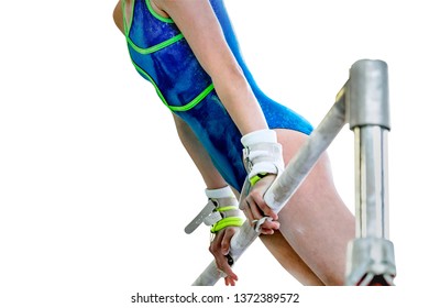 isolated woman gymnast athlete exercise uneven bars in gymnastics - Powered by Shutterstock