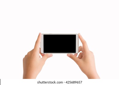 Isolated Woman Hands Taking Photo By Mobile Phone