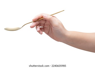 isolated of a woman's hand holding a steel spoon to cook food. - Shutterstock ID 2240635985