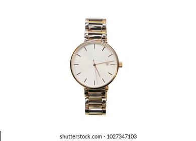 Isolated Women Gold Wrist Watch On White Background