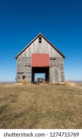 Isolated Wooden Barn In Rural NW Illinois, USA.