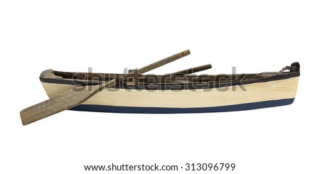 Isolated wooden boat with paddles 