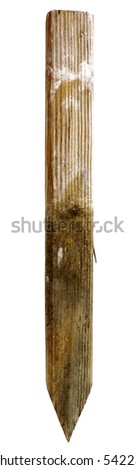 Isolated wooden construction stake. Vertical.
