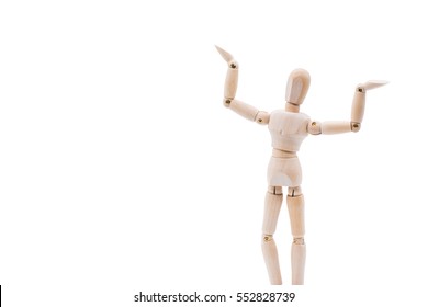 Isolated of wooden figure doll posing with relax gesture on white background - person with question  concept - Powered by Shutterstock