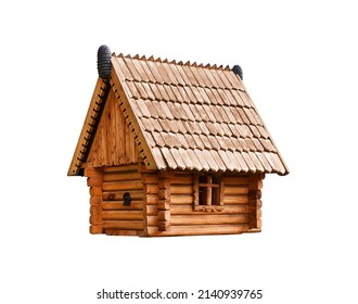 Isolated wooden house, angle view.
