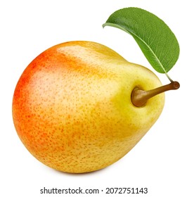 Isolated yellow pear with leaf. Pear fruit on white background with clipping path. As design element. - Shutterstock ID 2072751143