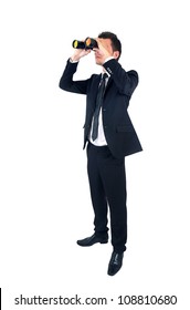 Isolated Young Business Man With Binocular