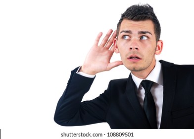 Isolated Young Business Man Listening