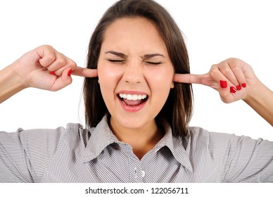 Isolated Young Business Woman Not Listening