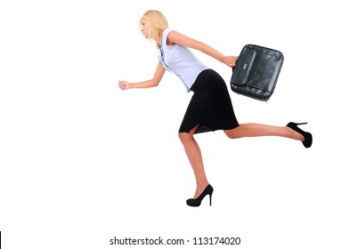 Isolated Young Business Woman Running