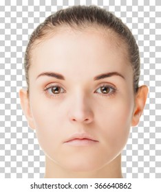 Isolated Young Natural Woman Face, Front View