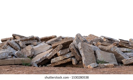 Isolates, large pile of concrete scraps, which were obtained from the demolition of the old roads and left on the ground in rural Thailand.