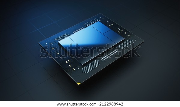 Isometric Beauty Shot of Advanced Computer\
Processor Chip in Dark\
Environement
