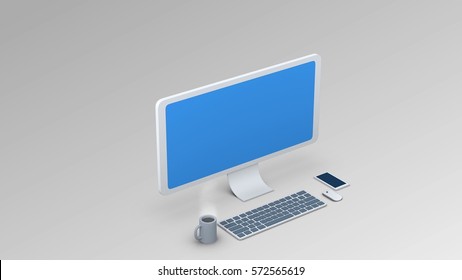 isometric computer illustration. Display / Keyboard / Mouse for use in presentations, education manuals, design, etc 3D illustration