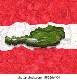 Isometric Map of Austria with Flag Background