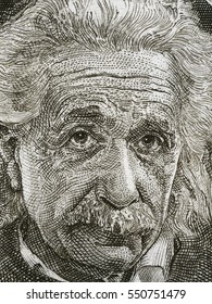 ISRAEL - CIRCA 1968: Albert Einstein portrait on Israel 5 pounds banknote close up. Theoretical physicist, general theory of relativity author, Nobel Prize winner.
