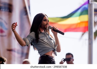 ISRAEL - Conchita Wurst Sings At The Tel Aviv Pride 2015 In Tel Aviv On June 12, 2015 