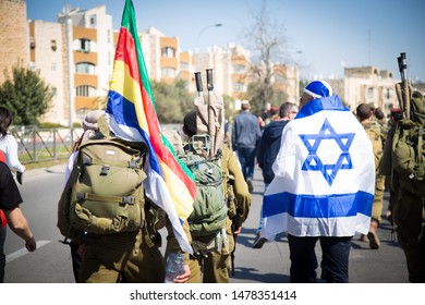 Israel And Druze Flags Walking Together