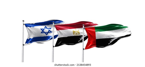 Israel, Egypt And United Arab Emirates (UAE) Flags, Isolated