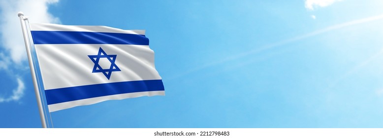 Israel flag in the blue sky. Horizontal panoramic banner. - Shutterstock ID 2212798483