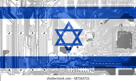 Israel Flag On The Circuit Board As Technology Background