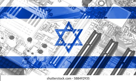 Israel Flag On The X-ray Circuit Board As Technology Background