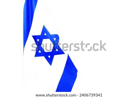 Israel Independence Day or Memorial Day, concept: Israeli Flag with Star of David. Israeli Flag, blue Star of David - symbols Israel. White Background
