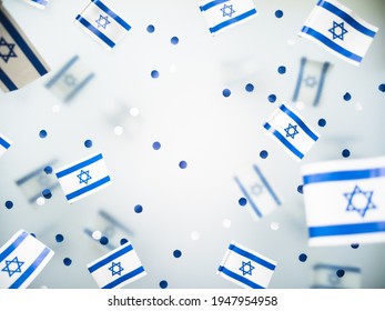 Israel. Independence Day. National flag on a white foggy backgro - Shutterstock ID 1947954958